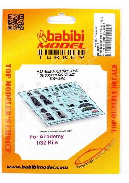 BD3-0042 1/32 Ölçek, F-16D Blok 30-40 Academy Için Kokpit Seti, Dekal Çıkartma