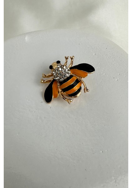 Altın Rengi Kristal Beyaz Taşlı Mineli Arı Broş (3cm)