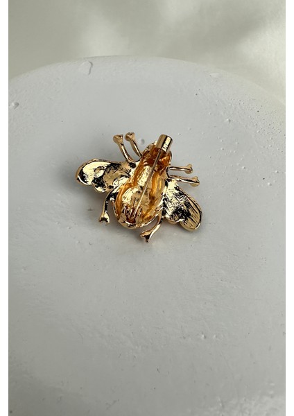 Altın Rengi Kristal Beyaz Taşlı Mineli Arı Broş (3cm) fiyatları