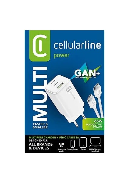 Cellularlıne Multipower 100 cm 5A Dayanıklı Örgü Usb-C Kablo + 65W Gan 3 Port Adaptör fiyatları