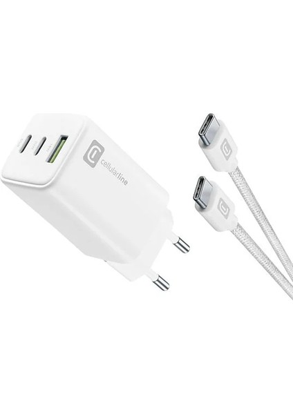 Cellularlıne Multipower 100 cm 5A Dayanıklı Örgü Usb-C Kablo + 65W Gan 3 Port Adaptör modelleri