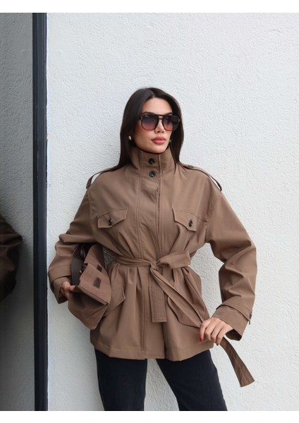 Gizli Düğme Detay Cepli Trench