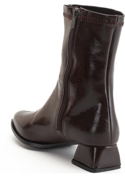 Kadın Kısa Topuklu Bot Kahve Rugan Yüzü Dikişli indirimleri