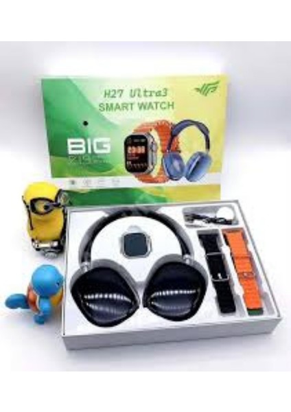 H27 Ultra Akıllı Saat Seti – Kulak Üstü Bluetooth Kulaklık + 3 Kordonlu Premium fiyatları
