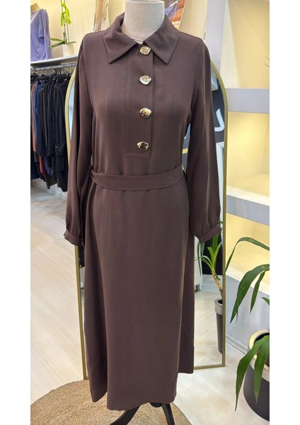 Kemer Detayli Elbise - Kahve 2007