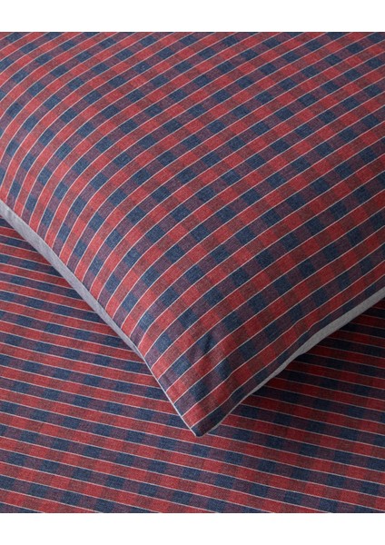 Tile Check Ipliği Boyalı Tek Kişilik Nevresim Takımı 160X220 cm Lacivert-Kırmızı indirimleri