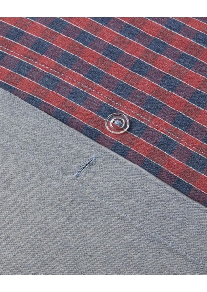 Tile Check Ipliği Boyalı Tek Kişilik Nevresim Takımı 160X220 cm Lacivert-Kırmızı