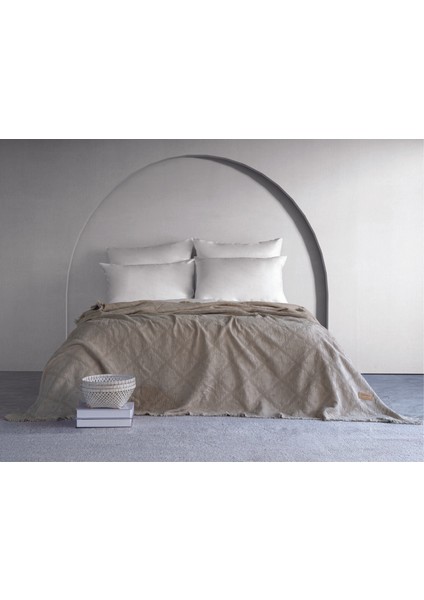 Lucca Fitilli Desen Yatak Örtüsü - Koyu Bej