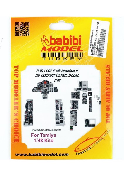 BD3-0007 1/48 Ölçek, F4-B Tamiya Için Kokpit Seti, Dekal Çıkartma