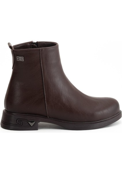 Kadın Bot Kahve Suni Deri Kauçuk Taban Yüzüdüz modelleri