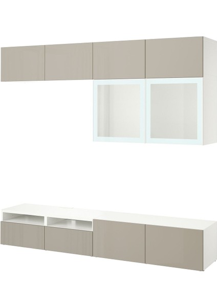 Tv Ünitesi, Beyaz-Parlak Cila-Bej, 240X42X231 Cm, Selsvıken/glassvık, Çıt Çıt Raylı
