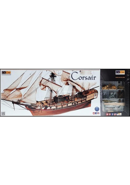 13600 1/80 Ölçek, Corsair, 75 Cm. Yelkenli Korsan Gemisi, Ahşap Model Kiti