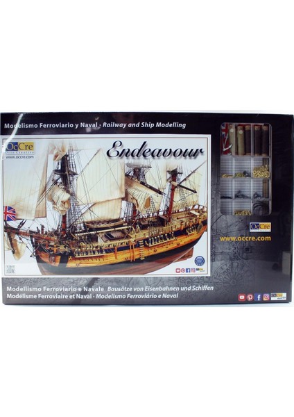 14005 1/54 Ölçek, Endeavour, 82 Cm. Yelkenli Ingiliz Keşif Gemisi, Ahşap Model Kiti
