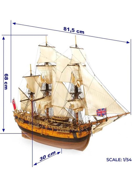 14005 1/54 Ölçek, Endeavour, 82 Cm. Yelkenli Ingiliz Keşif Gemisi, Ahşap Model Kiti fırsatları