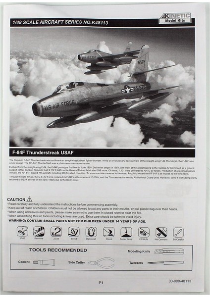 K48113 1/48 Ölçek, F-84F Thunderstreak Usaf Savaş Uçağı, Plastik Model Kiti modelleri