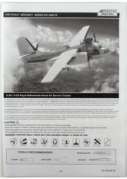 K48118 1/48 Ölçek, S-2n, S-2A Tracker (Royal Netherlands Naval Air Service) Savaş Uçağı, Plastik Model Kiti modelleri