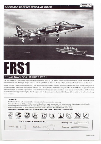 K48035 1/48 Ölçek, Frs.1 Royal Navy Sea Harrier Savaş Uçağı, Plastik Model Kiti modelleri