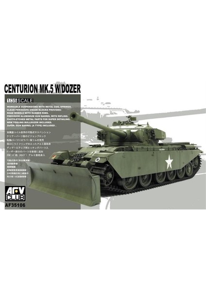 AF35106 1/35 Ölçek, Centurion Mk5 W/dozer Tank, Plastik Model Kiti