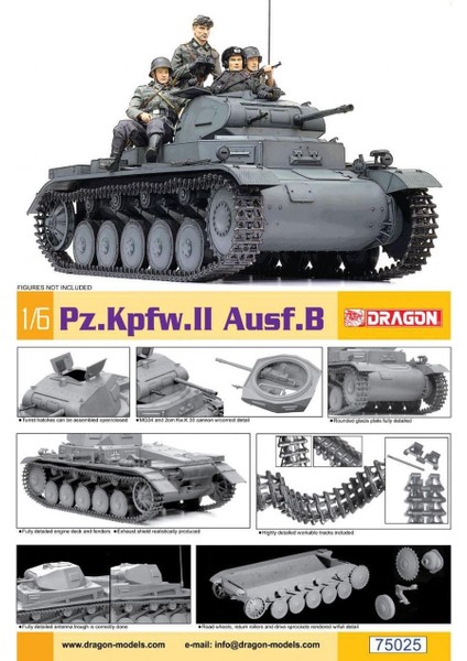 75025 1/6 Ölçek, Pz.kpfw.ıı Ausf.b Hafif Tankı Plastik Model Kiti fırsatları