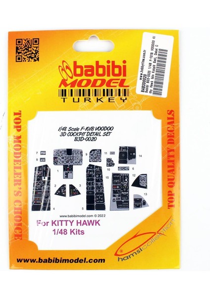 BD3-0020 1/48 Ölçek, F-101B Voodoo Kitty Hawk Için Kokpit Seti, Dekal Çıkartma