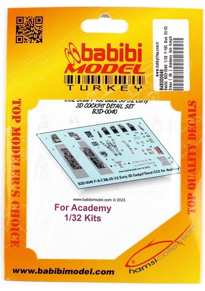 BD3-0040 1/32 Ölçek, F-16C Blok 50-52 Erken ( Ilk ) Academy Için Kokpit Seti, Dekal Çıkartma