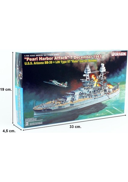 7127 1/700 Ölçek, U.s.s. Arizona Bb-39 Savaş Gemisi ve Ijn Type 97 (Kate) Bombardıman Uçağı Plastik Model Kiti indirimleri