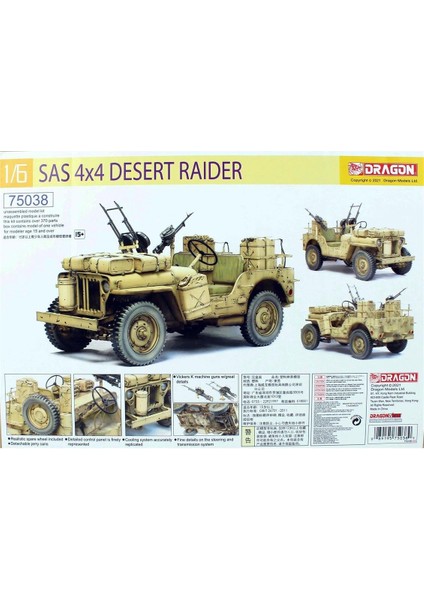 75038 1/6 Ölçek, Sas 4x4 Desert Raider Jeep Plastik Model Kiti
