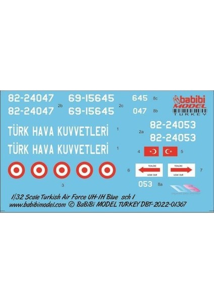 DBT-01367 1/32 Ölçek, Uh-1h Irak Türk Hava Kuvvetleri Mavi Kamuflajı, Dekal Çıkartma modelleri