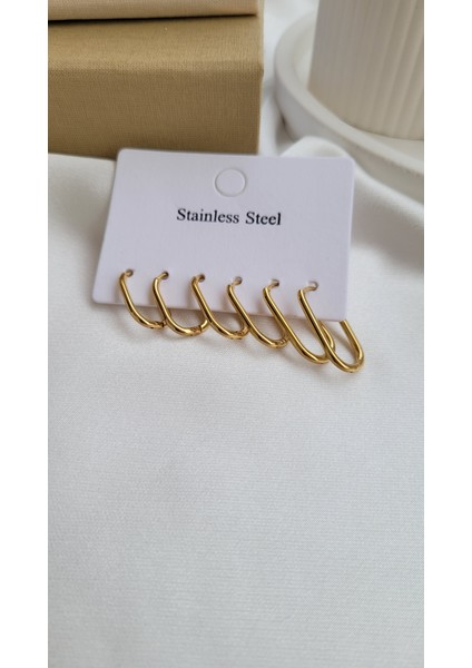 6"lı Dikdörtgen Model Çelik Halka Küpe Seti