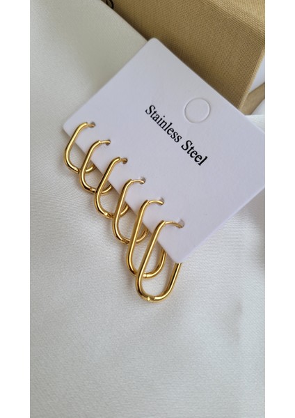 6"lı Dikdörtgen Model Çelik Halka Küpe Seti fiyatları