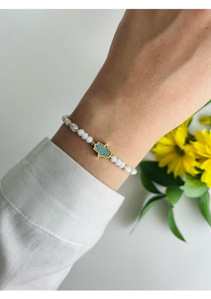 Nazar Boncuklu Incili Kristal Taşlı Lüks Makrome Bileklik