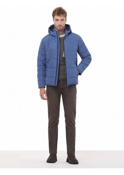İndigo Regular Fit Kapüşonlu Casual Dokuma Mont