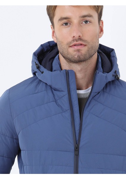 İndigo Regular Fit Kapüşonlu Casual Dokuma Mont