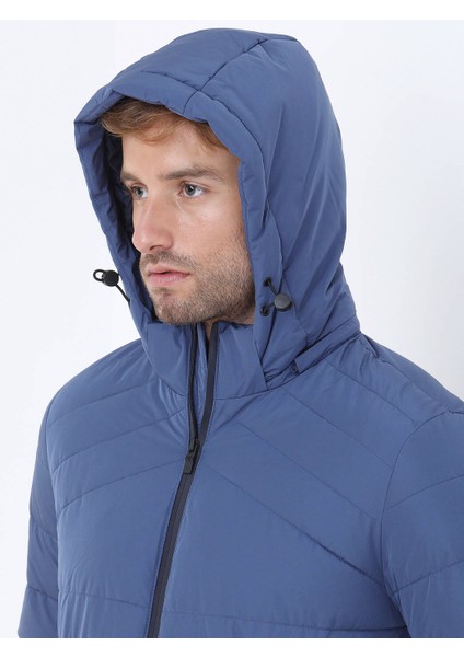 İndigo Regular Fit Kapüşonlu Casual Dokuma Mont