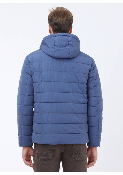 İndigo Regular Fit Kapüşonlu Casual Dokuma Mont
