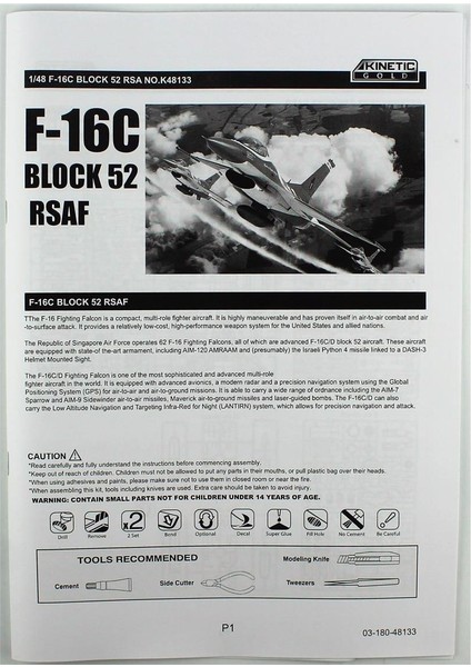 K48133 1/48 Ölçek, F-16C Block 52 (Black Knights-Republic Of Singapore Air Force) Savaş Uçağı, Plastik Model Kiti modelleri