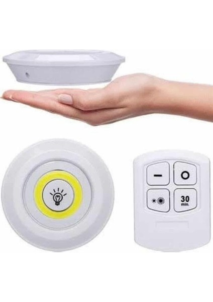 Yapışkanlı 3'lü Spot LED Işık Lamba Montajsız Pilli Uzaktan Kumandalı