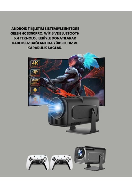 HCS350PRO Android 11 Işletim Sistemli Mini Projektör fiyatları