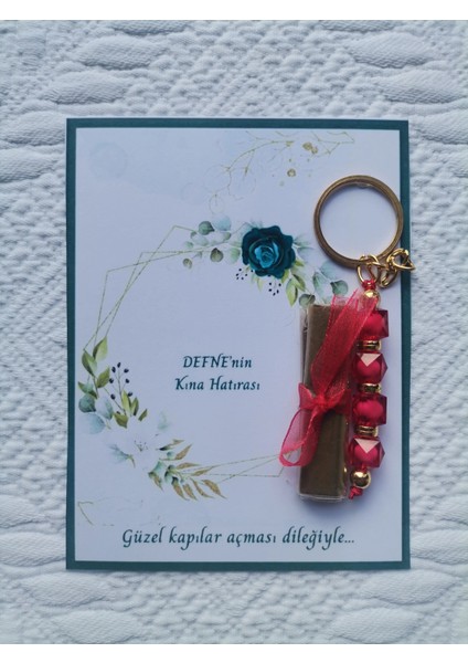 64 Adet Kişiye Özel Kına Hatırası Dağıtmalık Hediyelik Kırmızı Anahtarlık ve Paketlenmiş Kına