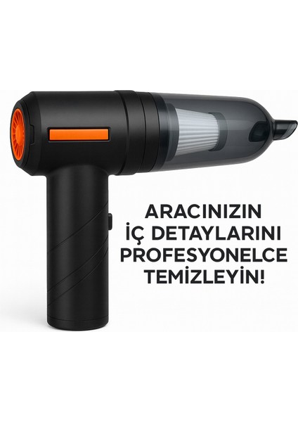 Güçlü Kablosuz Araç Içi El Süpürgesi, Hepa Filtre ve Üfleme Özelliği