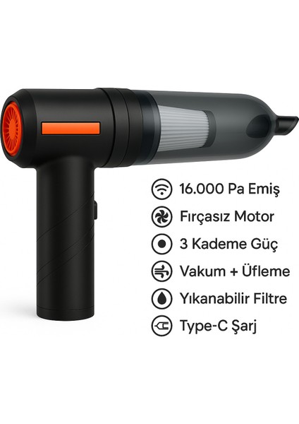 Güçlü Kablosuz Araç Içi El Süpürgesi, Hepa Filtre ve Üfleme Özelliği modelleri