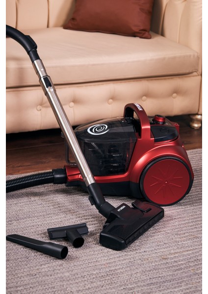 Kırmızı Renkli Toz Torbasız Süpürge ve 2 Aksesuar Seti