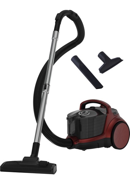 Kırmızı Renkli Toz Torbasız Süpürge ve 2 Aksesuar Seti