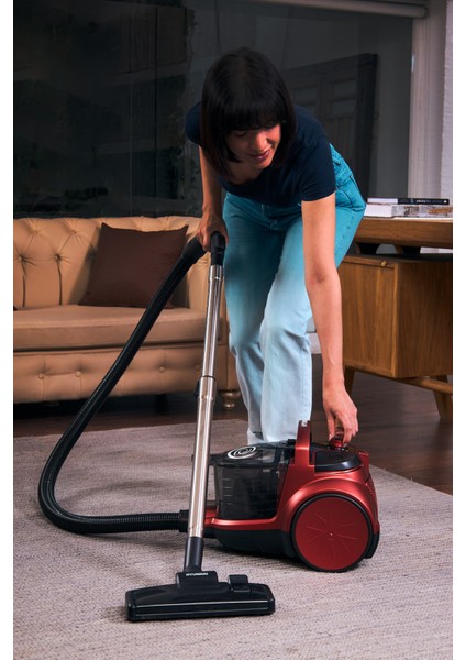 Kırmızı Renkli Toz Torbasız Süpürge ve 2 Aksesuar Seti