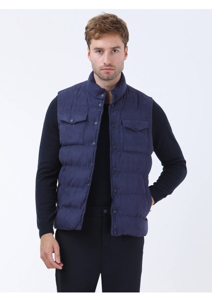 Açık Lacivert Regular Fit Dik Yaka Casual Dokuma Spor Yelek