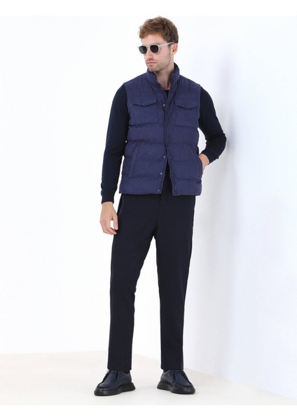 Açık Lacivert Regular Fit Dik Yaka Casual Dokuma Spor Yelek