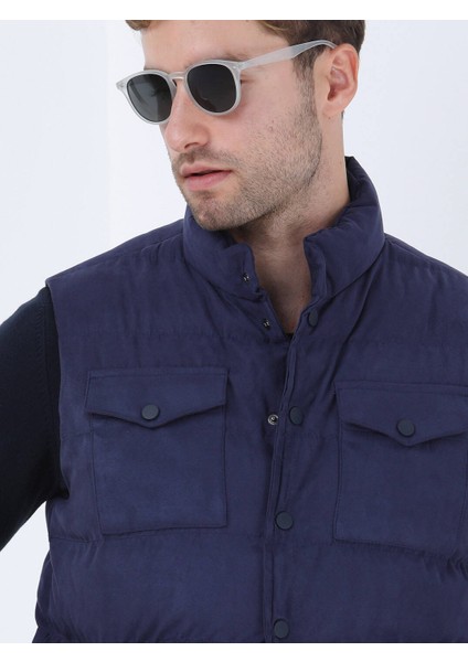 Açık Lacivert Regular Fit Dik Yaka Casual Dokuma Spor Yelek
