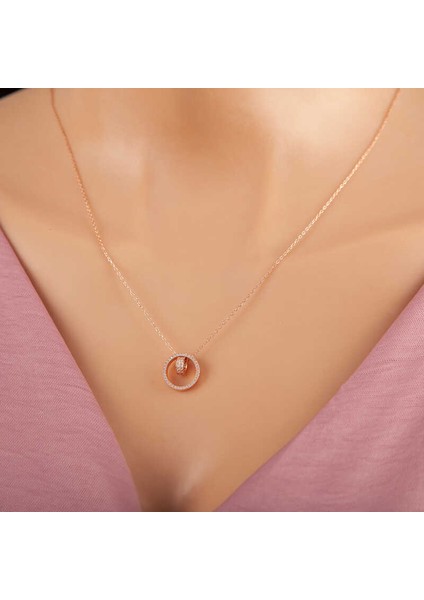 925 Ayar Gümüş Rose Iç Içe Geçmiş Halka Kadın Kolye T7362 (599599)