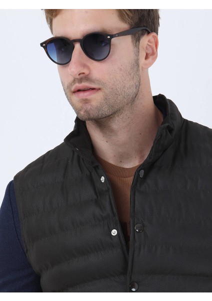 Kahverengi Regular Fit Dik Yaka Casual Dokuma Spor Yelek