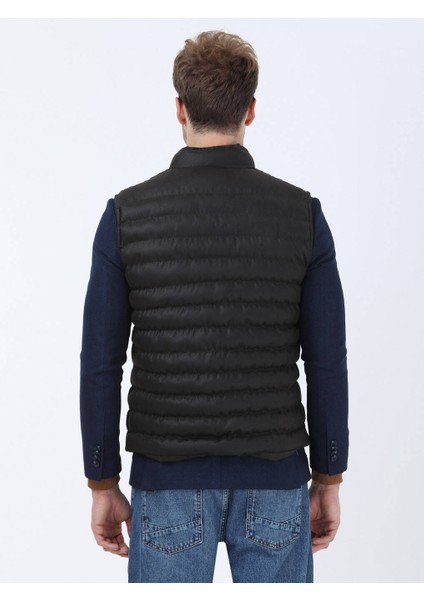 Kahverengi Regular Fit Dik Yaka Casual Dokuma Spor Yelek